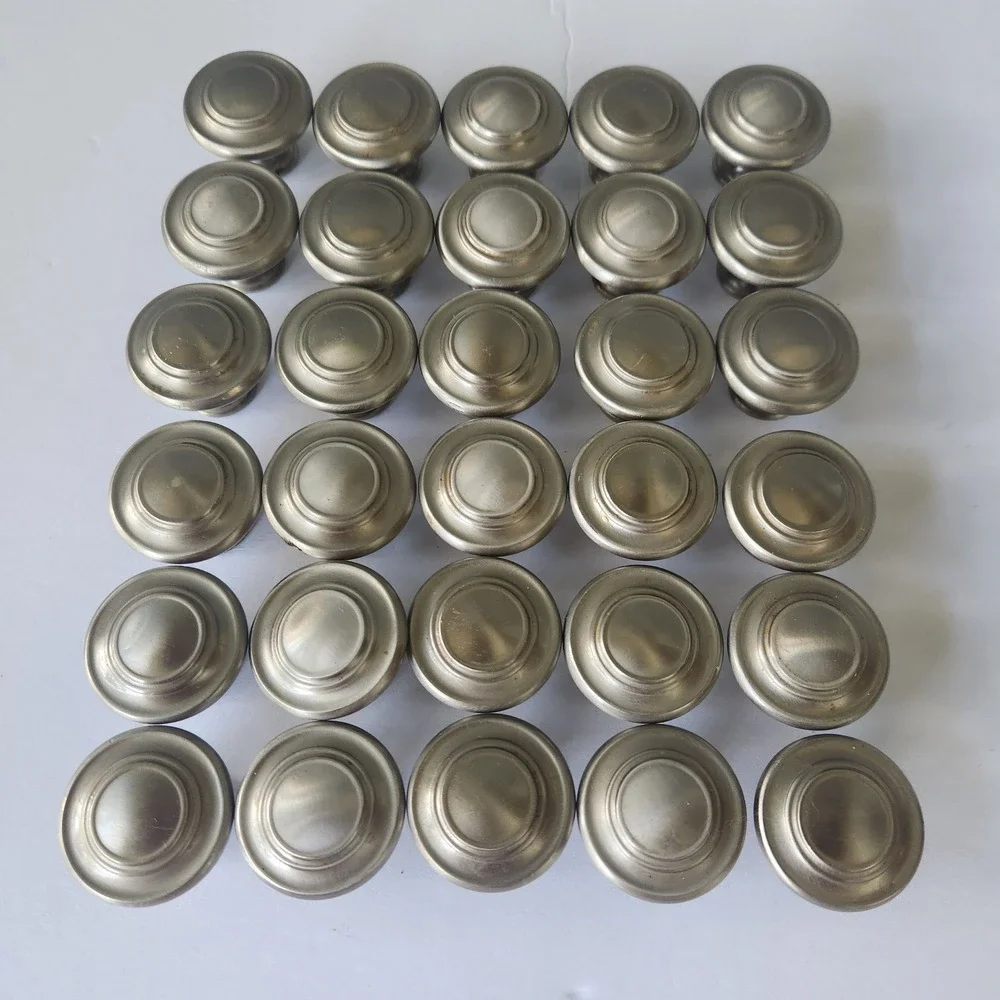 Lot of 30 Satin Nickel Cabinet Knobs Round Tiered Drawer Pulls Brushed Metal